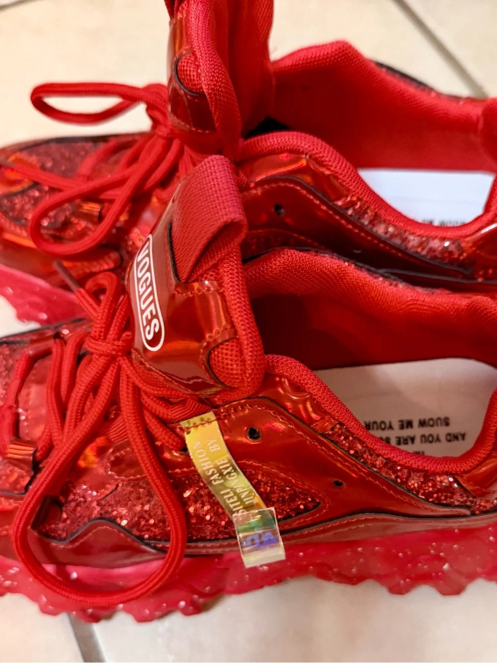 Vogue Red Glitter Chunky Sneakers